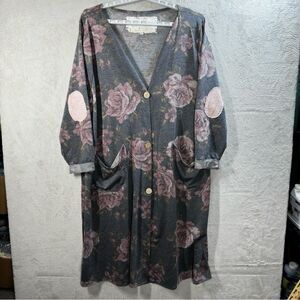 Farmhouse Frocks Long Duster Cardigan  Distressed Cottage Prairie Lagenlook Sz L